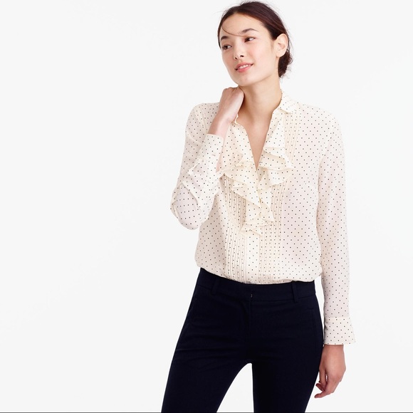 J. Crew Tops - J Crew Tuxedo Ruffle Blouse